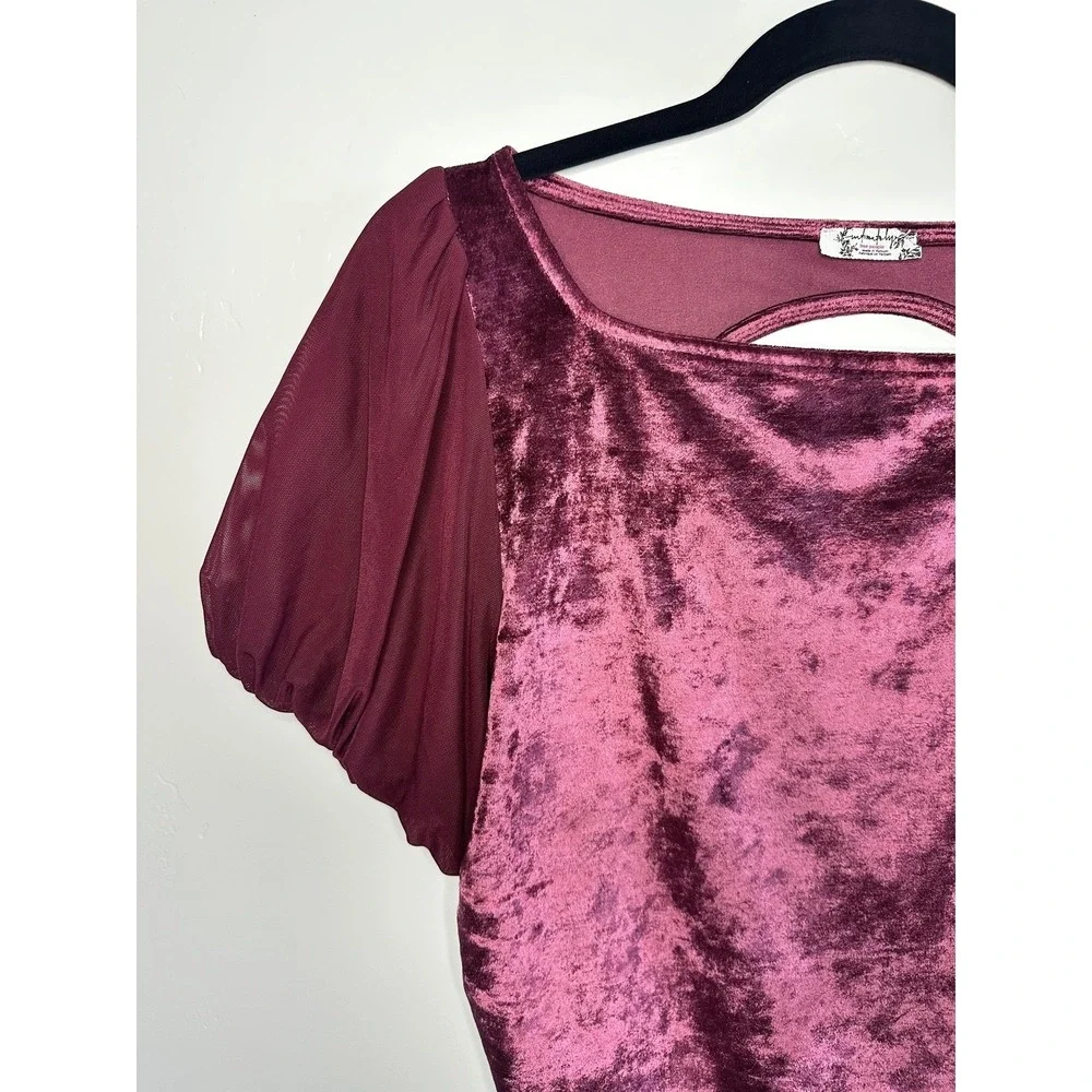 Free People Intimately Velvet Blouse Puff Sleeve Size M Romantic Coquette Whimsy